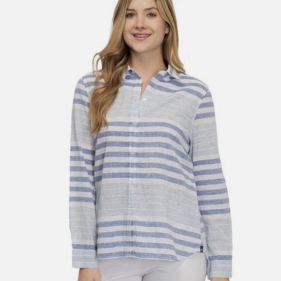 UNTUCKit Tops - 🌊 NWT UNTUCKit Vietti Linen Button-Down Shirt – Size 6, Blue/White Stripe